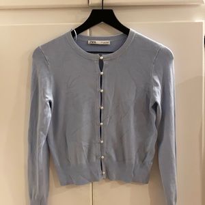 Zara Pearl Button Jacket Cardigan in Light Blue